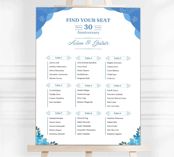 Blue Floral Wedding Seating Plan