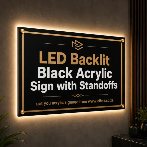 LED Backlit Black Acrylic Sign with Standoffs