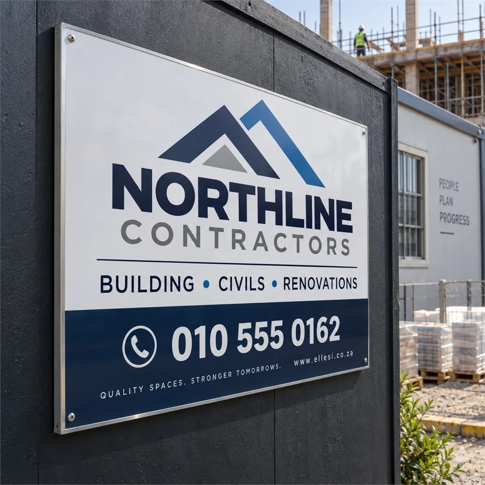 Chromadeck Contractor Sign Board installed with slim aluminium angle edging