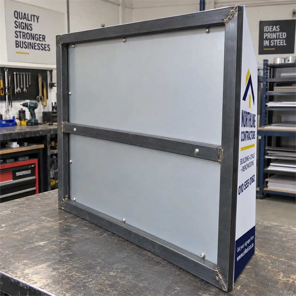Chromadeck Contractor Sign Board rear 25 by 25 millimetre welded steel frame detail