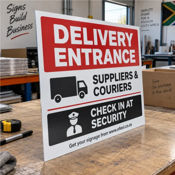 Chromadeck Delivery Entrance Sign installed in a realistic use-case setting