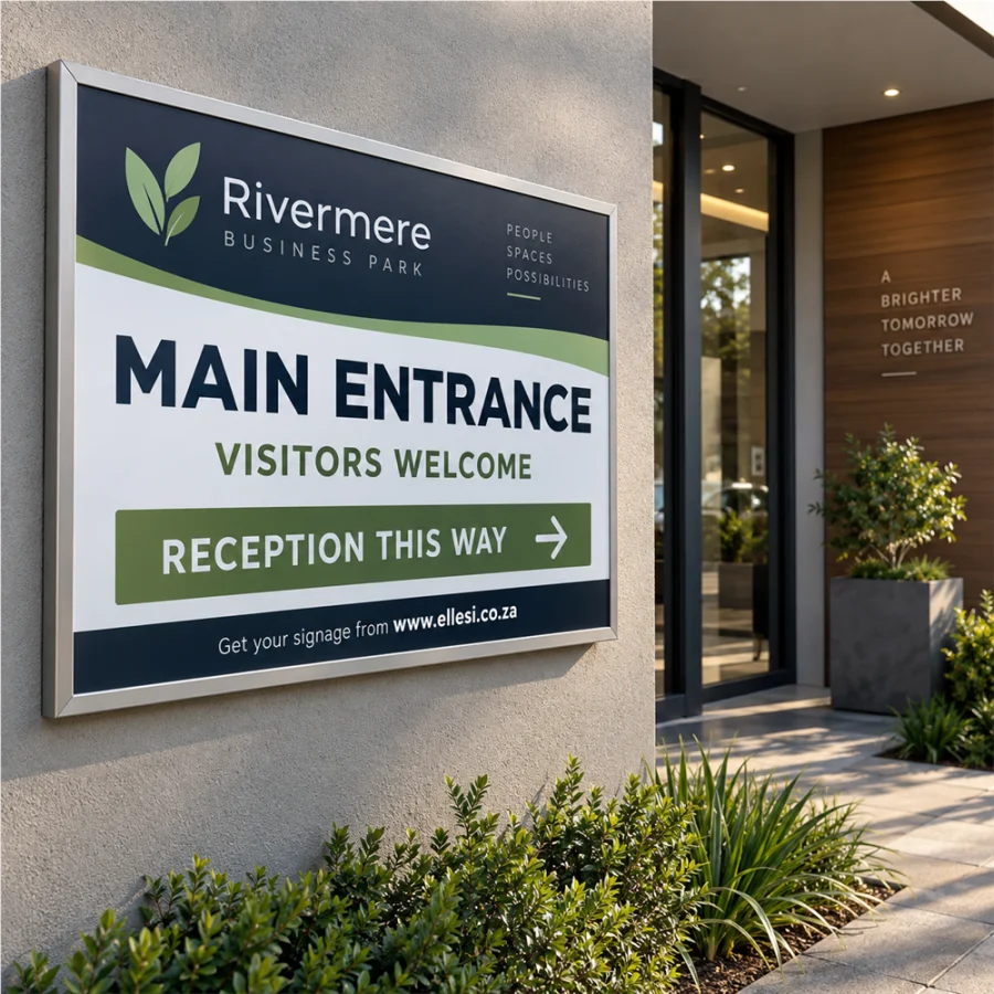 Chromadeck Entrance Sign installed with slim aluminium angle edging