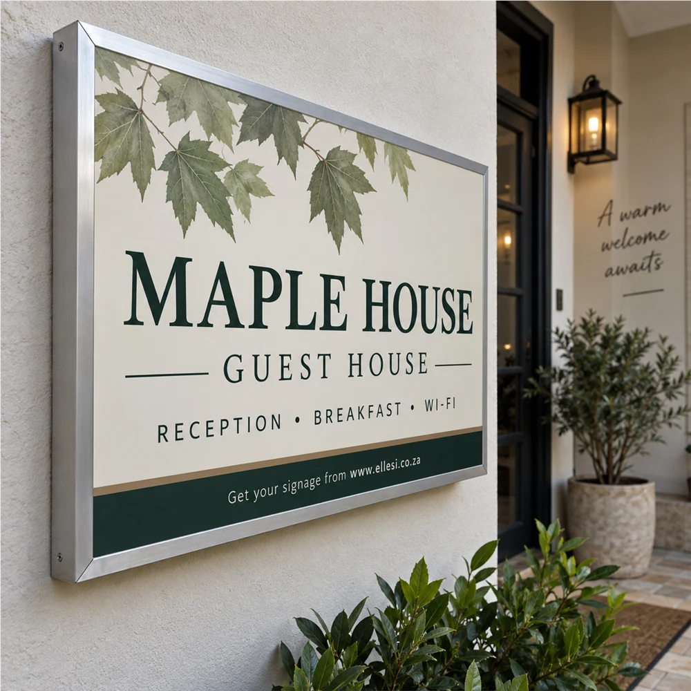 Chromadeck Guest House Sign installed with slim aluminium angle edging
