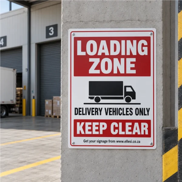 Chromadeck Loading Zone Sign installed in a realistic use-case setting