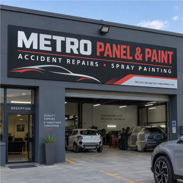 Chromadeck Panel Beater Sign installed in a realistic use-case setting