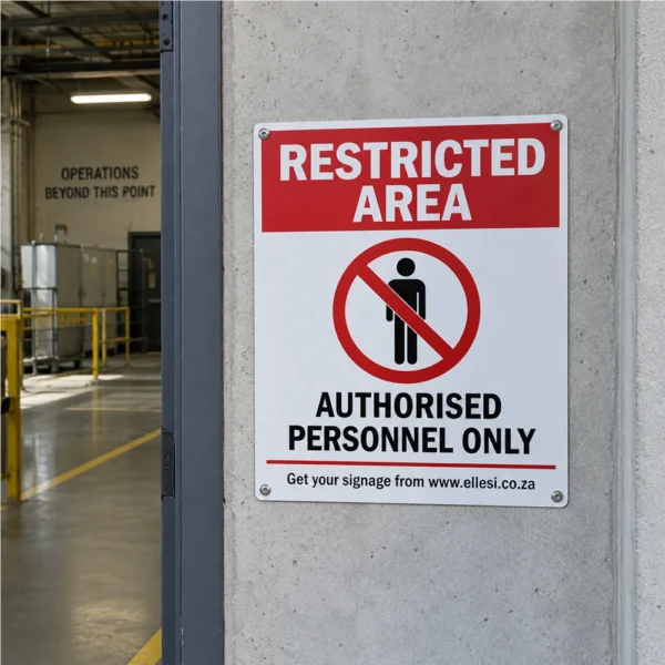Chromadeck Restricted Area Sign installed in a realistic use-case setting
