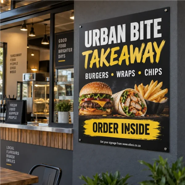 Chromadeck Takeaway Sign installed in a realistic use-case setting