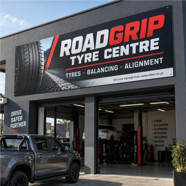 Chromadeck Tyre Shop Sign installed in a realistic use-case setting