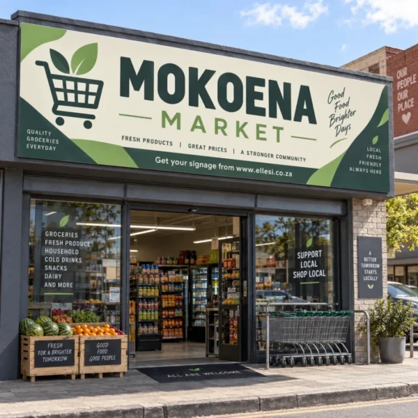 Standard Chromadeck Shop Front Sign mounted above a South African shop front
