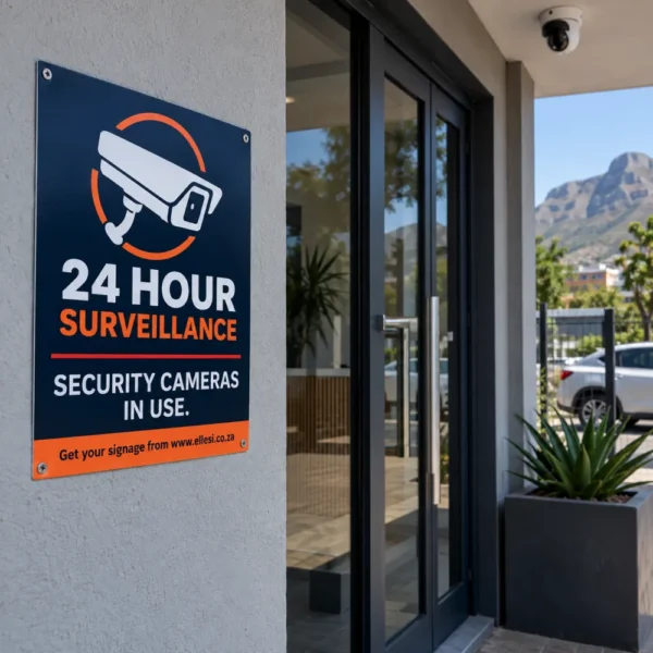 Chromadeck 24 Hour Surveillance Sign installed in a realistic security entrances, gates and monitored boundaries setting