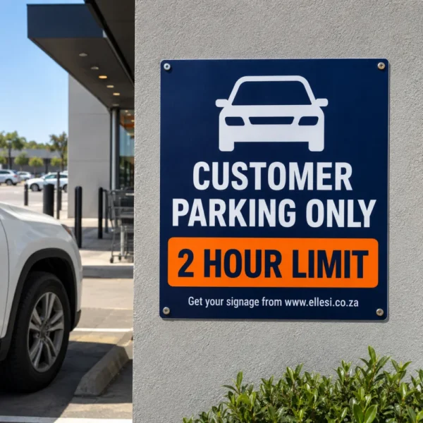 Chromadeck Customers Only Parking Sign installed in a realistic customer bays near business entrances setting