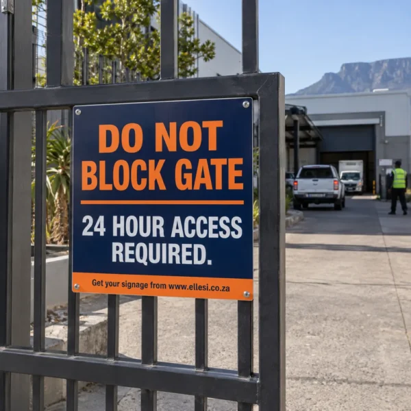 Chromadeck Do Not Block Gate Sign installed in a realistic driveways, loading gates and emergency entrances setting