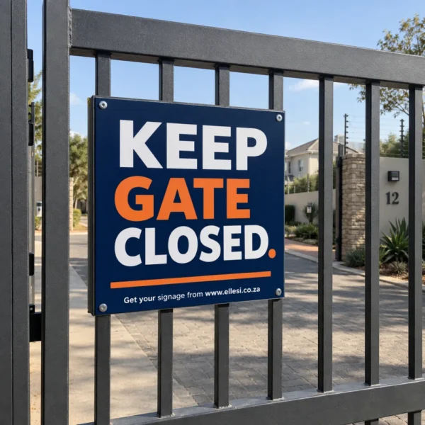 Chromadeck Keep Gate Closed Sign installed in a realistic pedestrian gates, vehicle gates and boundary entrances setting