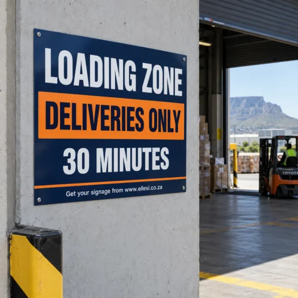Chromadeck Loading Zone Sign installed in a realistic delivery bays, loading docks and service entrances setting