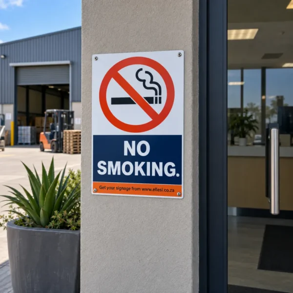 Chromadeck No Smoking Sign installed in a realistic building entrances, fuel areas, workplaces and public facilities setting