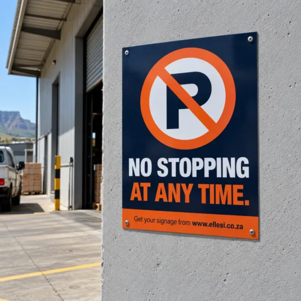 Chromadeck No Stopping Sign installed in a realistic curbs, driveways, access roads and emergency routes setting