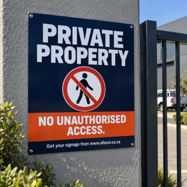 Chromadeck Private Property Sign installed in a realistic boundary walls, gates and property entrances setting