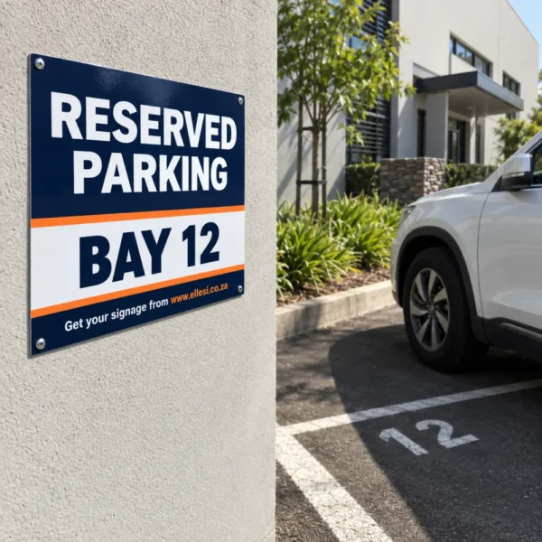 Chromadeck Reserved Parking Sign installed in a realistic parking bays and parking-area walls setting