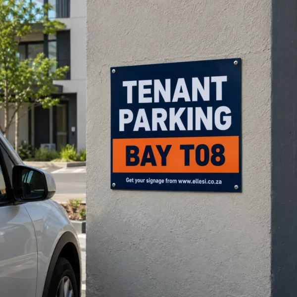 Chromadeck Tenant Parking Sign installed in a realistic numbered tenant bays and shared parking areas setting