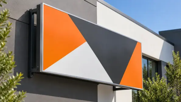 Framed outdoor metal business sign with aluminium angle edging