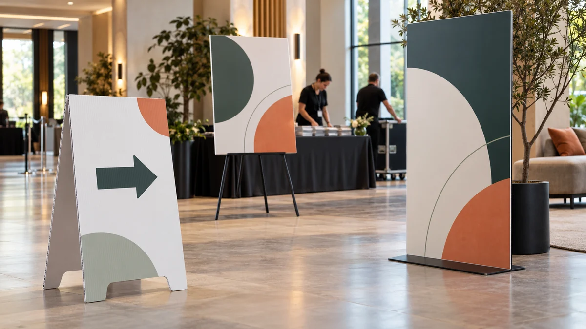 Correx, Foamboard and ACM display boards arranged in a conference foyer