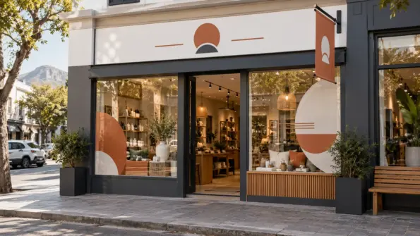 Contemporary South African shop front with coordinated fascia and window signage